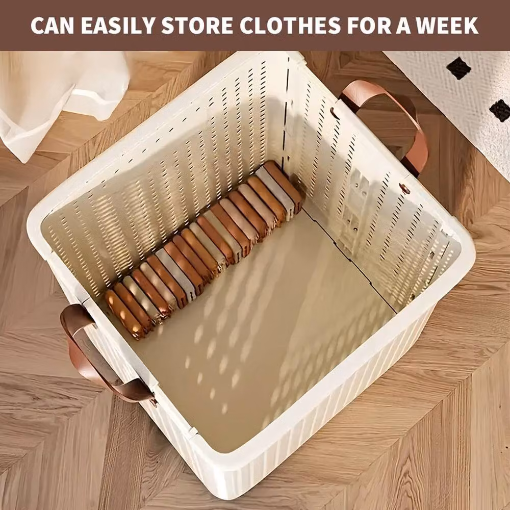 EONLION Large Capacity Folding Laundry Basket in Beige, W/D/H: 37.5 x 30.5 x 55 cm – 3