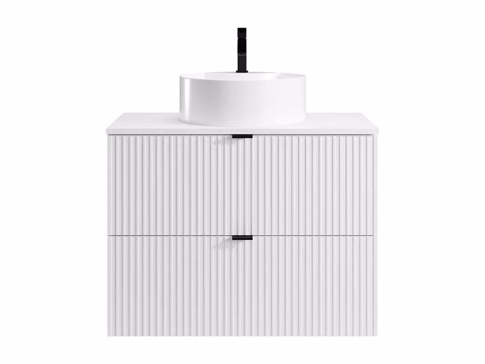 ZEVINI Minimalist White Striated Suspended Bathroom Cabinet with Matt Ceramic Round Above Counter Basin W/D/H: 60 x 47 x 80 cm – 2