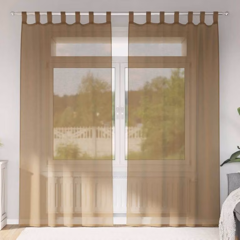 Berkfield Home Voile Fabric Panel Curtains with Tabs, 2 Pack, Brown, W: 140 cm, H: 245 cm