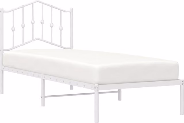 Berkfield Home Metal Single Bed Frame with Headboard in White, W/D/H: 90 x 190 cm – 1