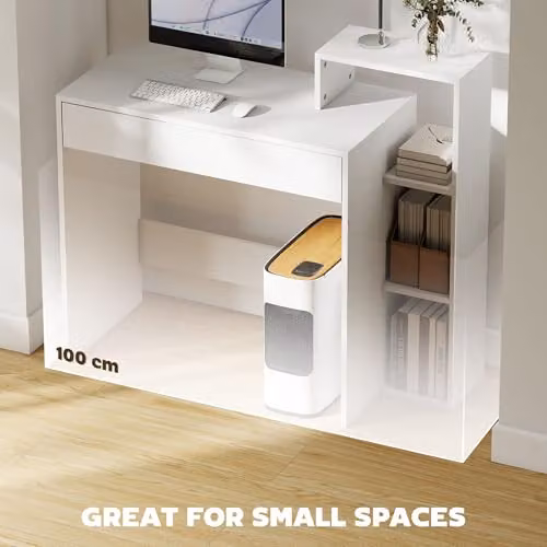 HOMCOM Modern White Computer Desk with Storage, W: 100 cm, D: 40 cm, H: 90 cm – 3