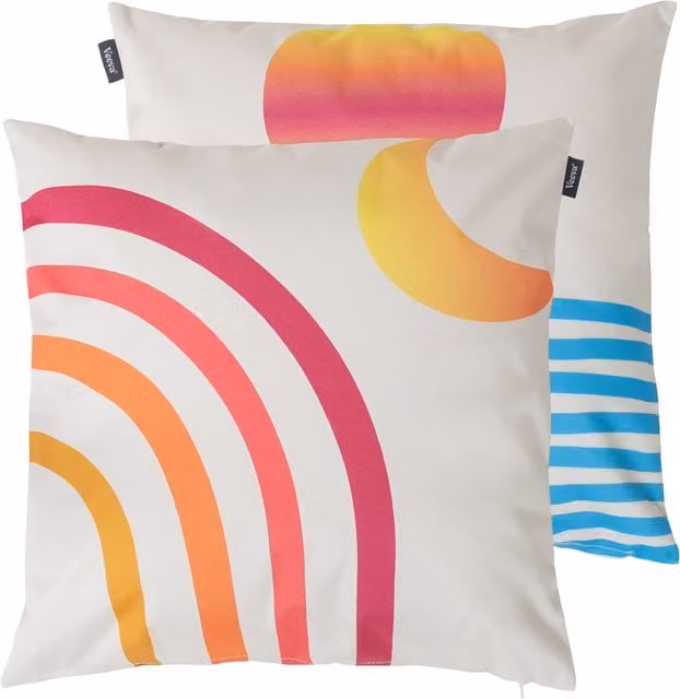Icon Sunset and Rainbow Reversible Print Outdoor Cushion in Yellow and Multicolour