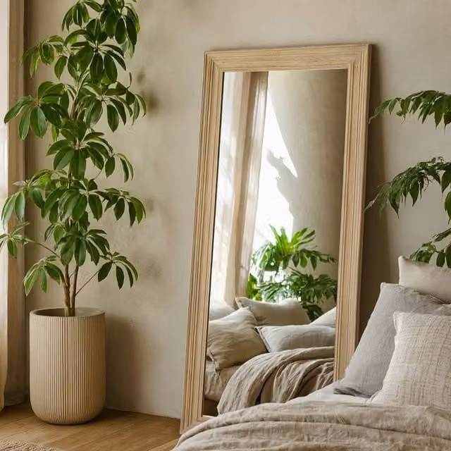 Wyld Haus Tall Rectangular Full Length Freestanding Mirror in Natural Brown Wood, H 120 cm x W 76 cm – 1