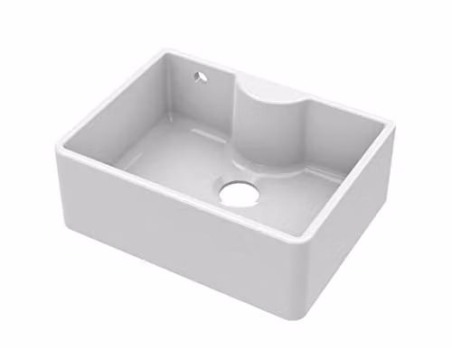 Balterley White Ceramic Butler Kitchen Sink, Single Bowl with Tap Ledge and Overflow Hole, W/D/H: 59.5 x 45 x 22 cm