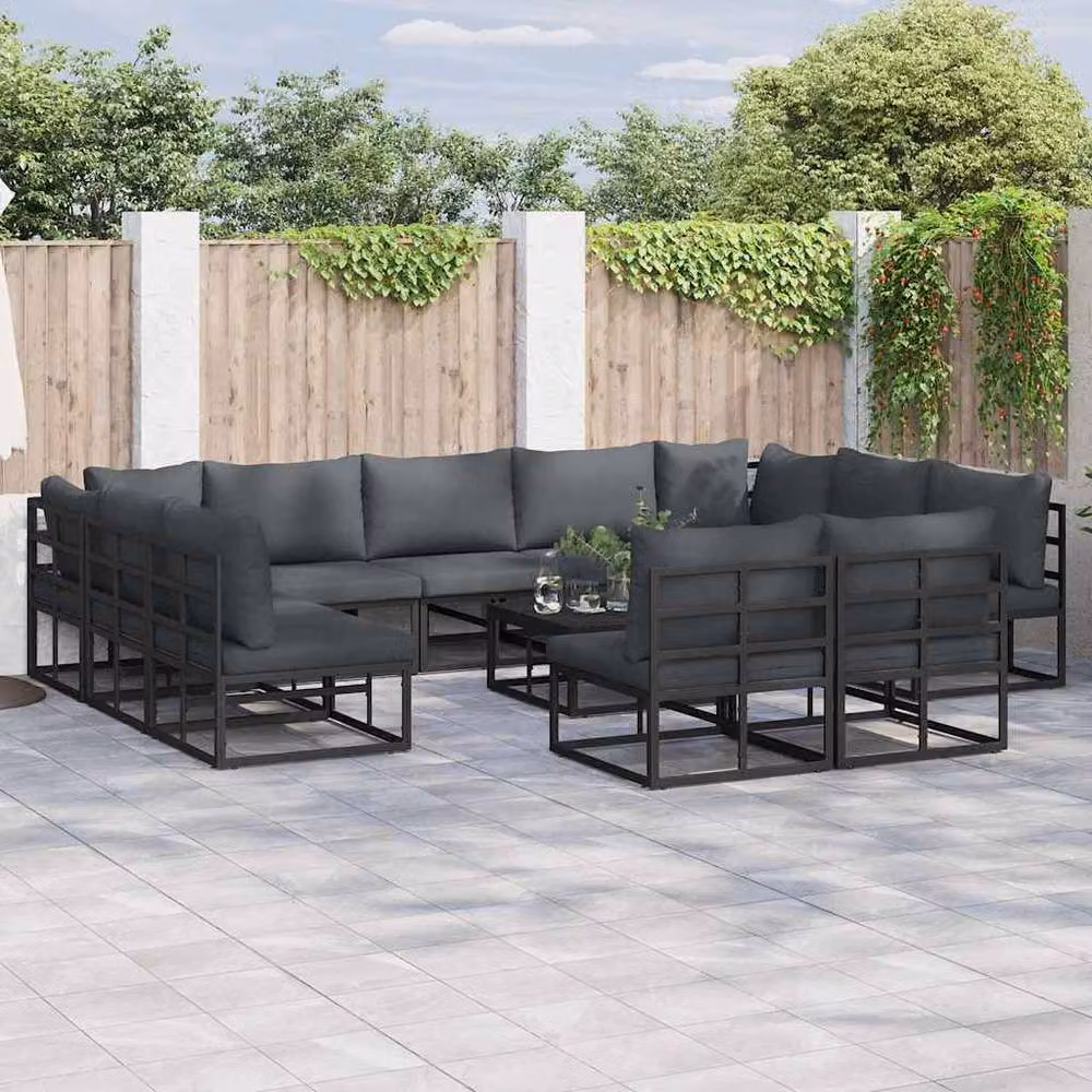 Berkfield Home 12 Piece Modern Garden Sofa Set in Black with Powder Coated Aluminium Frame, W/D/H: 70 x 70 x 32 cm – 2