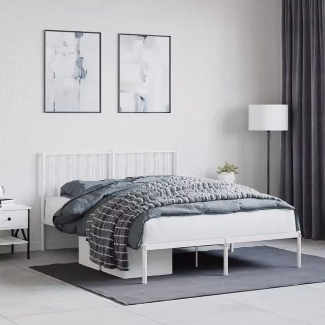 Berkfield Home Metal Bed Frame with Headboard, White, W/D/H: 140 x 200 x 90 cm – 1