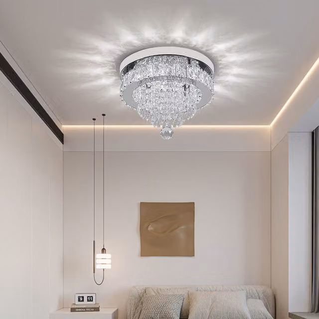 Livingandhome Crystal Ring LED Ceiling Light in Silver and Transparent with Cool White Light