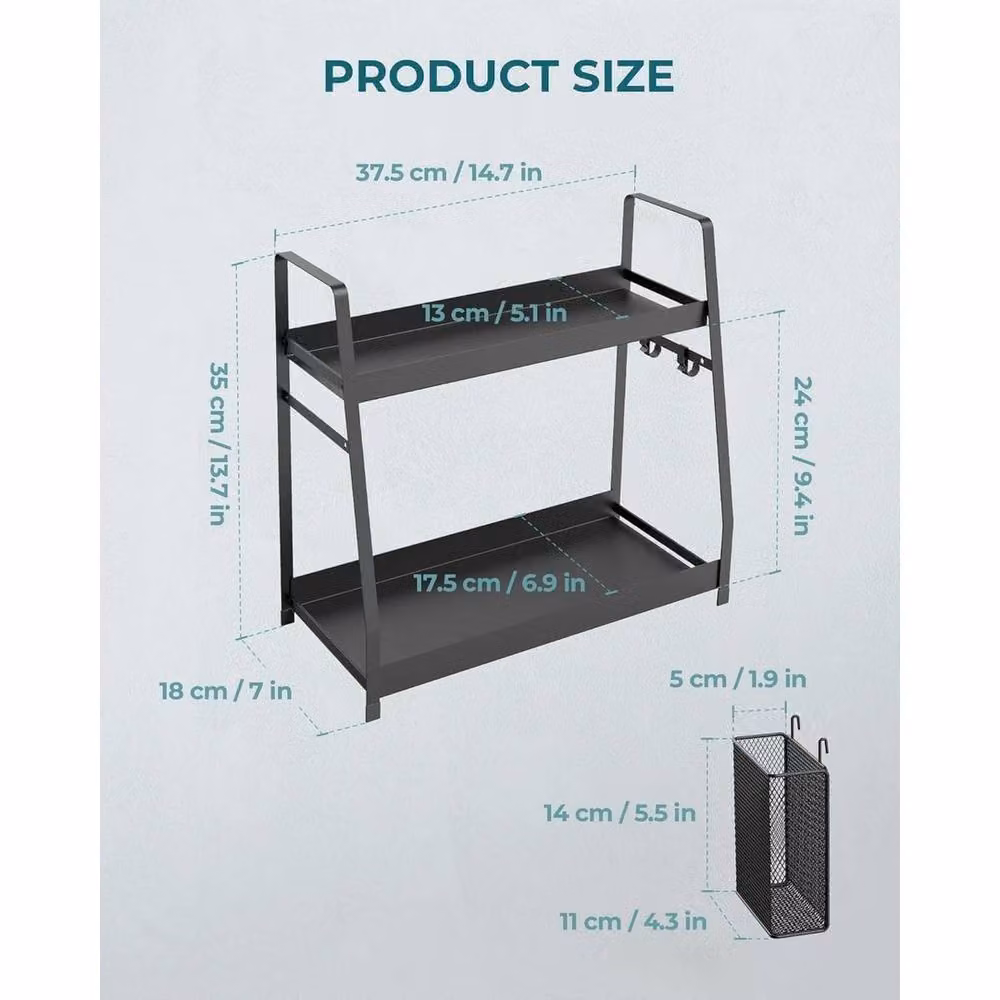 VOGREX 2-Tier Metal Countertop Spice Rack Kitchen Storage Organizer in Black – 2