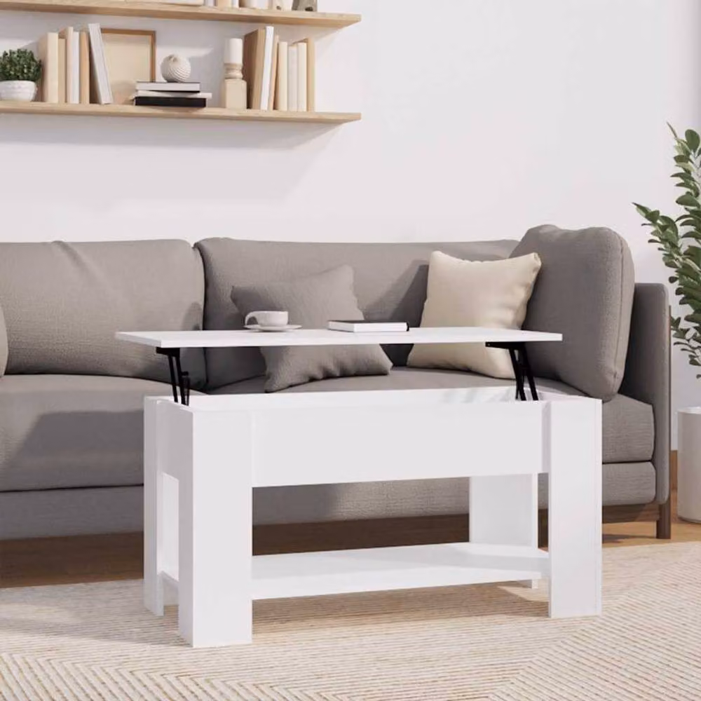 Berkfield Home White Modern Rectangular Coffee Table with Lift Mechanism, W: 101 cm, D: 49 cm, H: 52 cm – 2