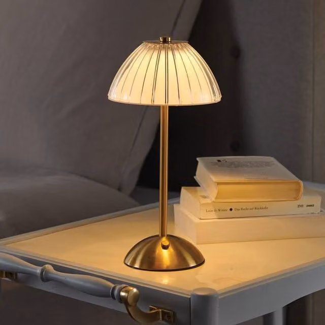 Coopers of Stortford Rechargeable Touch Table Lamp in Bronze and Gold/Brass with Glass Shade – 1