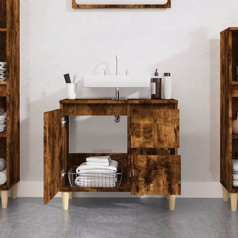 Berkfield Home Smoked Oak Bathroom Cabinet in Brown, W/D/H: 65 x 33 x 60 cm – 3