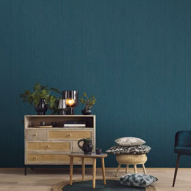 Erismann Abstract Striped Vinyl Wallpaper in Petrol and Gold