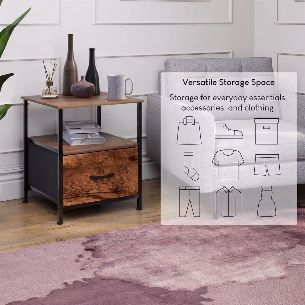 FORGEVIO Modern Brown Metal Single Drawer Chest of Drawers and Bedside Cabinet – 4