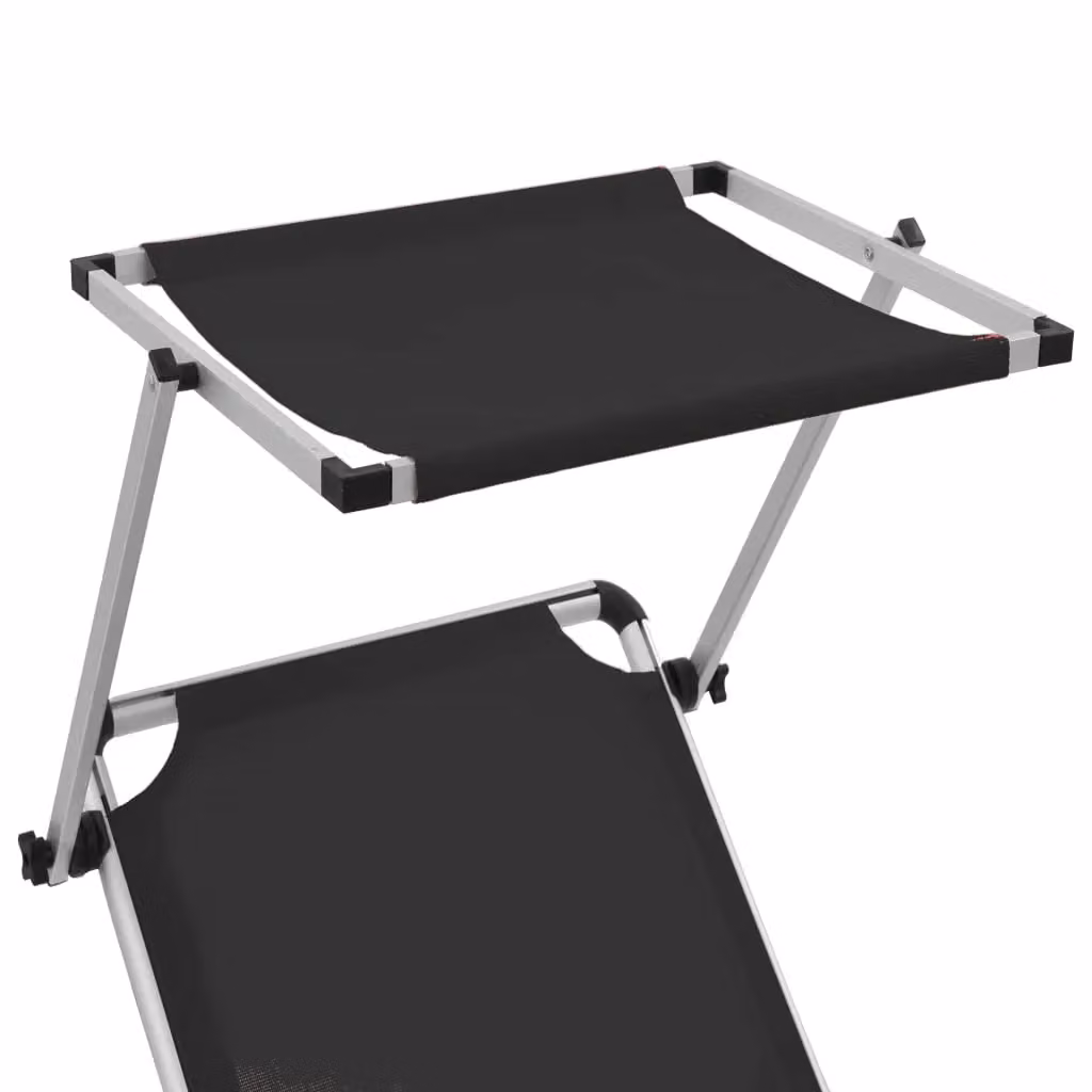 Berkfield Home Folding Sun Lounger with Roof in Black Aluminium and Textilene – 4