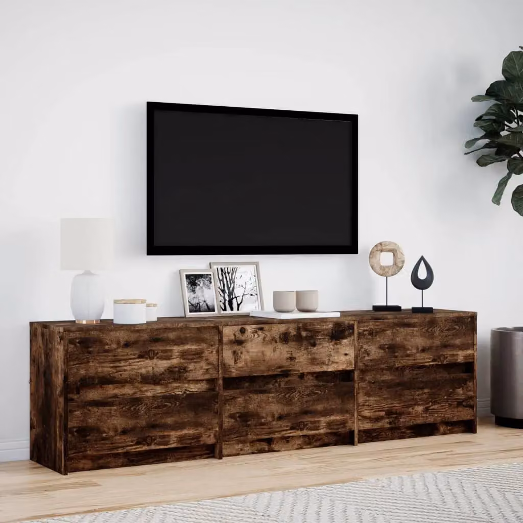 Berkfield Home TV Cabinet with LED in Smoked Oak Brown, W/D/H: 180 x 34 x 50 cm – 4
