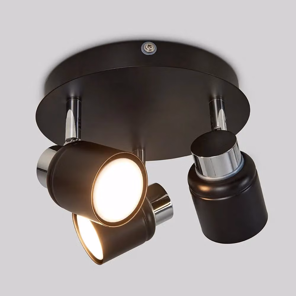 ValueLights MiniSun 3 Way Round Plate Ceiling Spotlight in Black and Polished Chrome with Warm White LED Bulb, IP44 Rated for Bathroom Use – 2