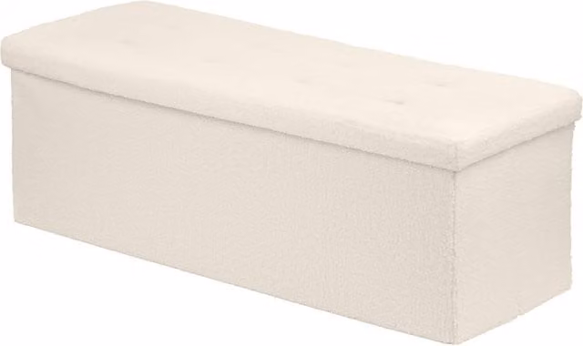 Harbour Housewares Foldable Storage Ottoman in Beige Boucle Fabric