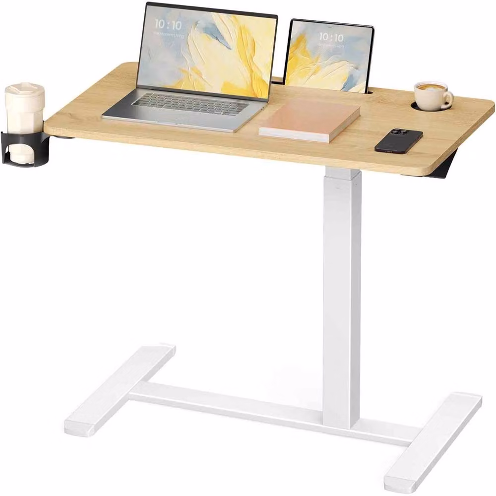 The Bazaarist Adjustable Height Mobile Overbed Desk with Castors in Light Oak – 2