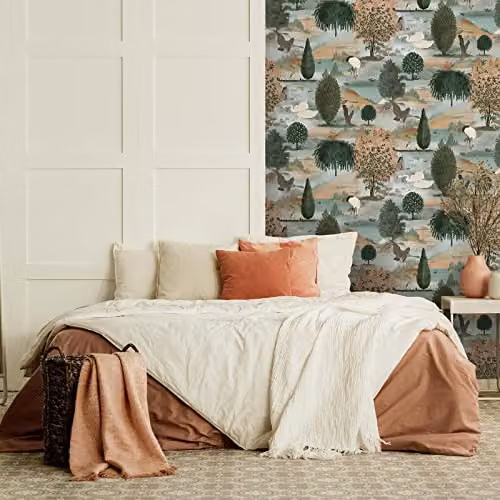 Holden Decor Swan Lake Modern Floral Wallpaper in Orange and Green – 3