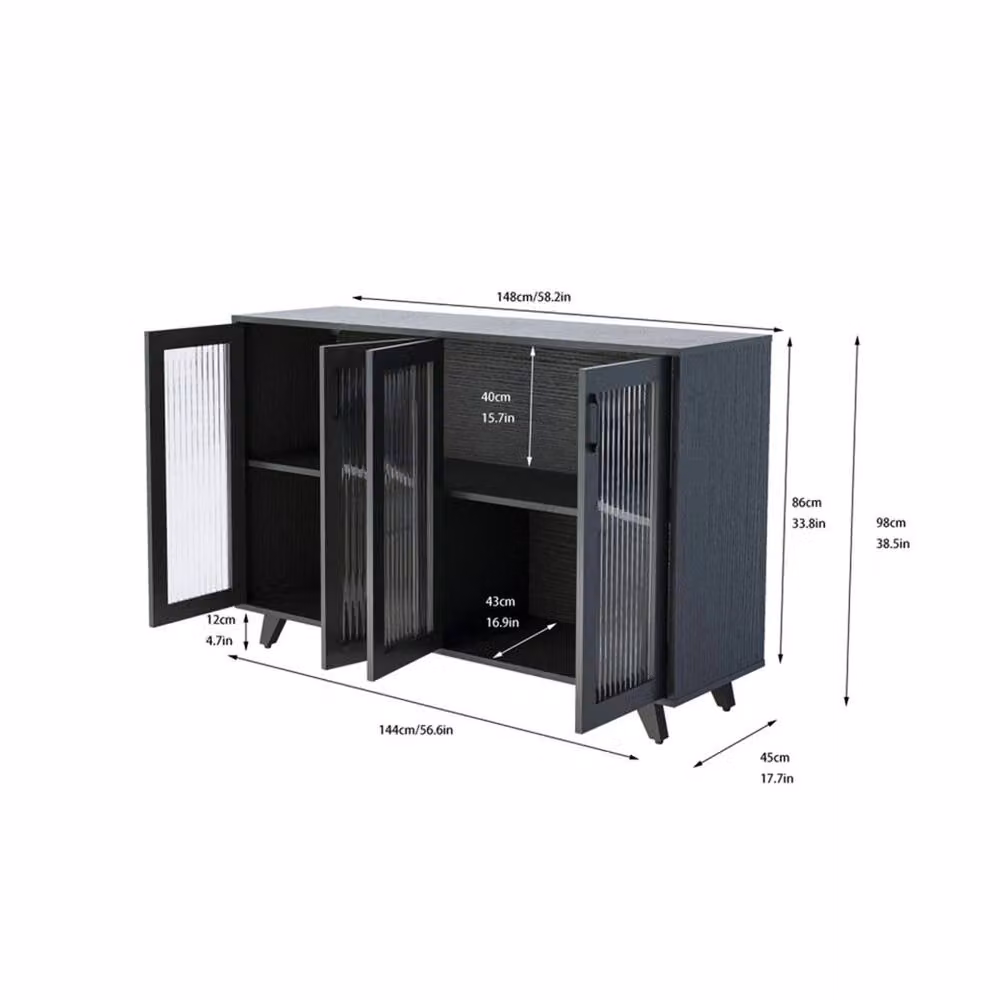 Hinsinc Modern Black 4 Door Sideboard and Kitchen Buffet Cupboard – 4