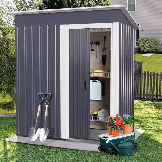 SPETLEK Pent Roof Metal Outdoor Tool Storage House in Grey, W/D/H: 153 x 181 x 77 cm