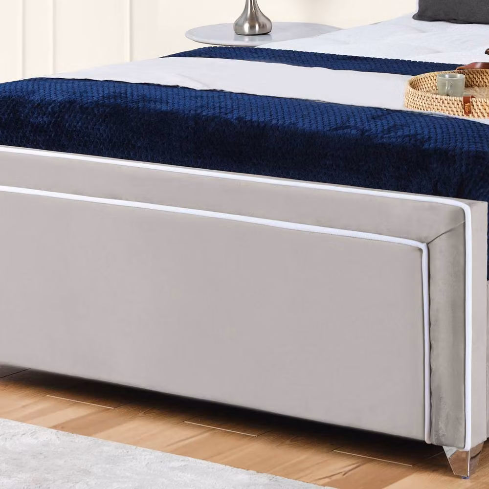 UK Bed Furniture Ariana Upholstered Velvet Bed Frame in Grey, W/D/H: 90 x 190 cm – 3