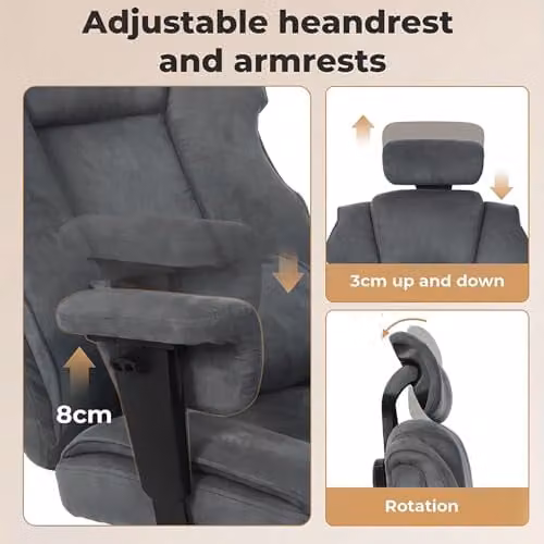 Levede Ergonomic Grey Fabric Office and Gaming Chair with Headrest and Armrests – 4