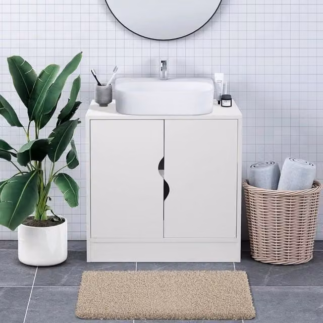 EONLION Flaminio Partial Pedestal Bathroom Vanity with Storage Cabinet, White