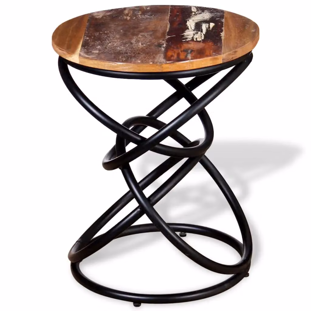 Berkfield Home Round End Table in Brown Reclaimed Wood and Metal – 2