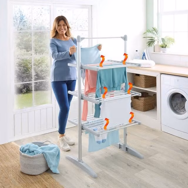 Coopers of Stortford 3-Tier Heated Clothes Airer with 30 Heated Tubes in Silver