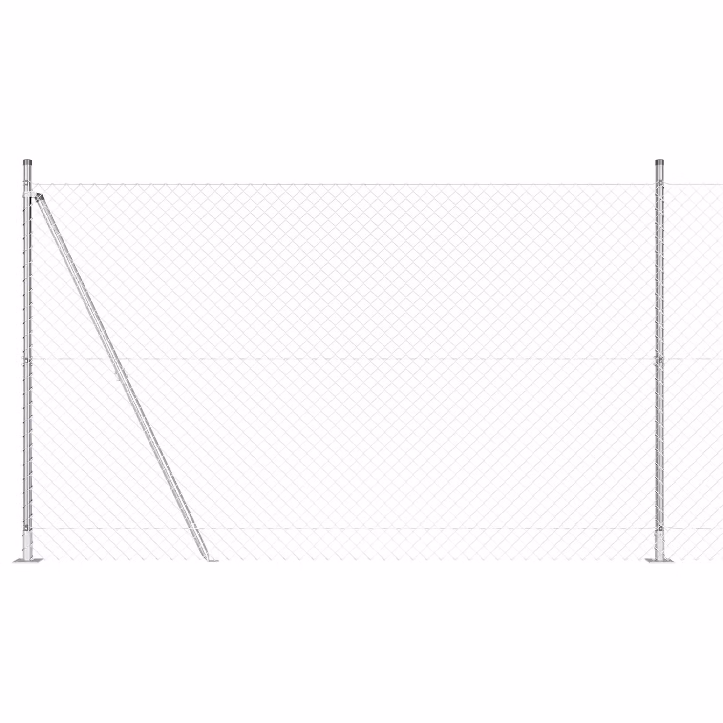 Berkfield Home Galvanised Steel Chain Link Fence in Silver with 7 Flanged Posts, W: 10 m, H: 1.6 m – 2