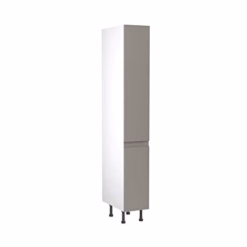 Kitchen Kit Tall Larder Unit with J-Pull Hinged Doors in Dust Grey Gloss, W: 30 cm, H: 212 cm