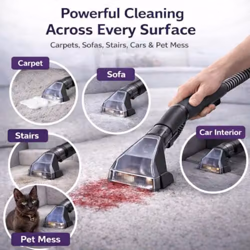 Vytronix SWASH450P Spot and Stain Cleaner in Grey and Purple, 450W Portable Washer for Carpets, Upholstery and Car Seats – 3