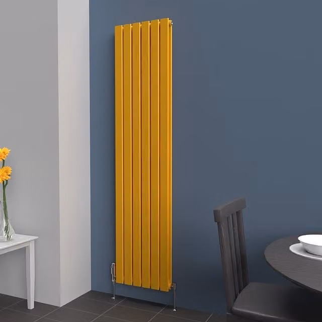 Lux Heat Flat Coloured Vertical Double Radiator in Sunflower Yellow, H 180 cm x W 42 cm