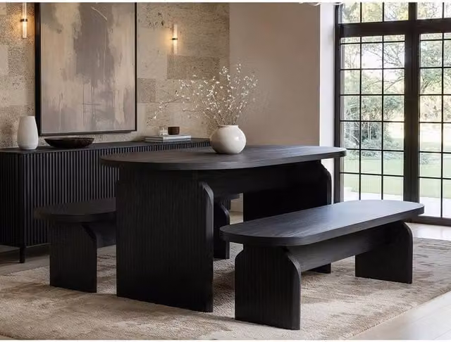 Solace+Co Varm Black Oval Wood Dining Table and Bench Set