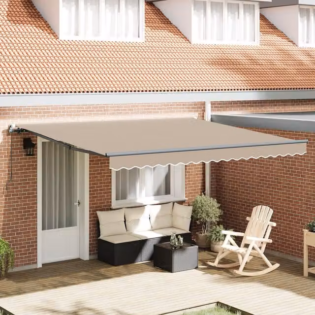Berkfield Home Manual Retractable Wall-Mounted Awning in Beige, W: 400 cm, D: 300 cm – 1
