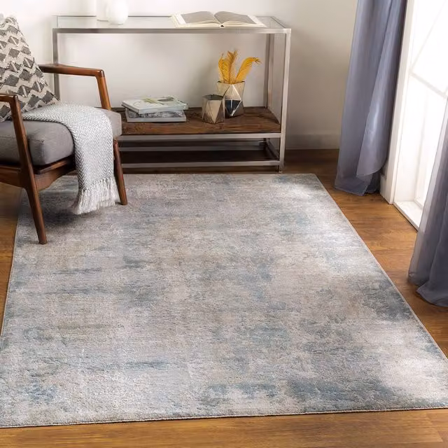 Livabliss Brunswick Abstract Modern Marble Living Room Rug with Fringes in Beige, Grey and Blue, W: 150 cm, L: 230 cm