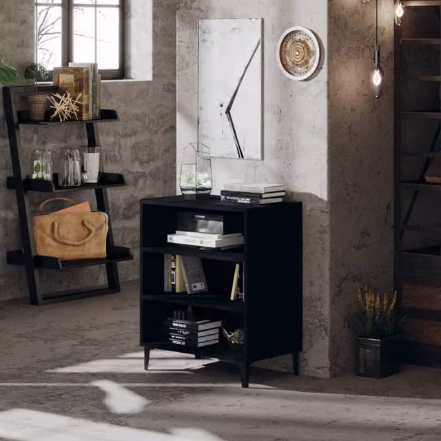 Berkfield Home Modern Black Matt Sideboard in MDF and Metal, W/D/H: 57 x 35 x 70 cm