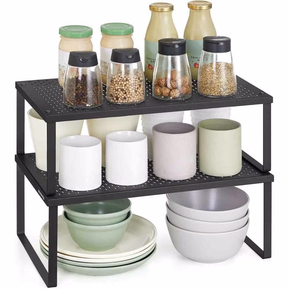 The Bazaarist Set of 2 Expandable Metal Spice Racks in Jet Black – 2