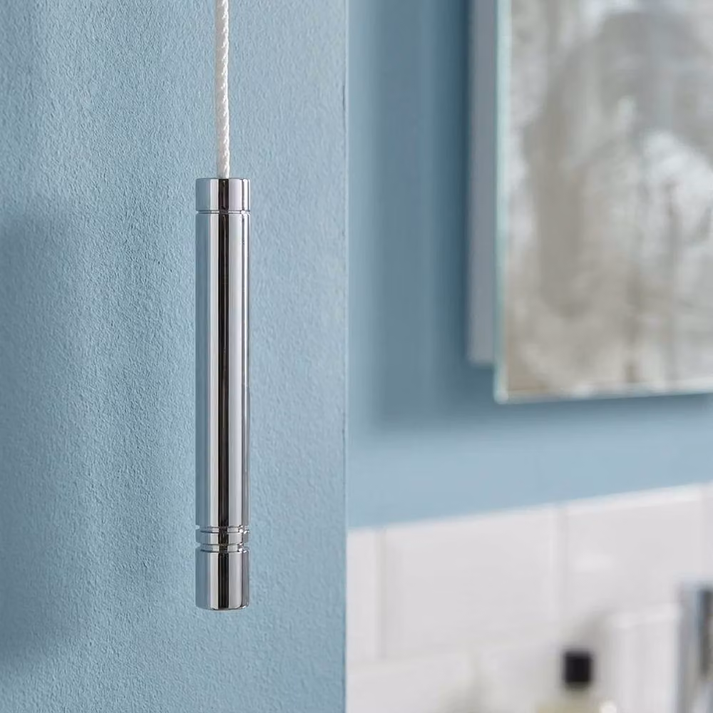 NESTLUNE Slim Chrome Bathroom Light Pull Cord Handle, Silver, 1m – 2