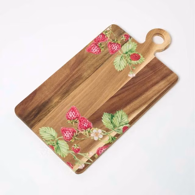 Homescapes Rectangular Wood Chopping Board in Brown and Yellow