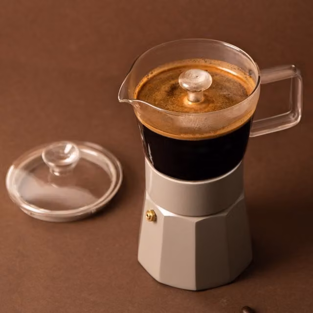 La Cafetire Glass Espresso Maker in Cream and Beige