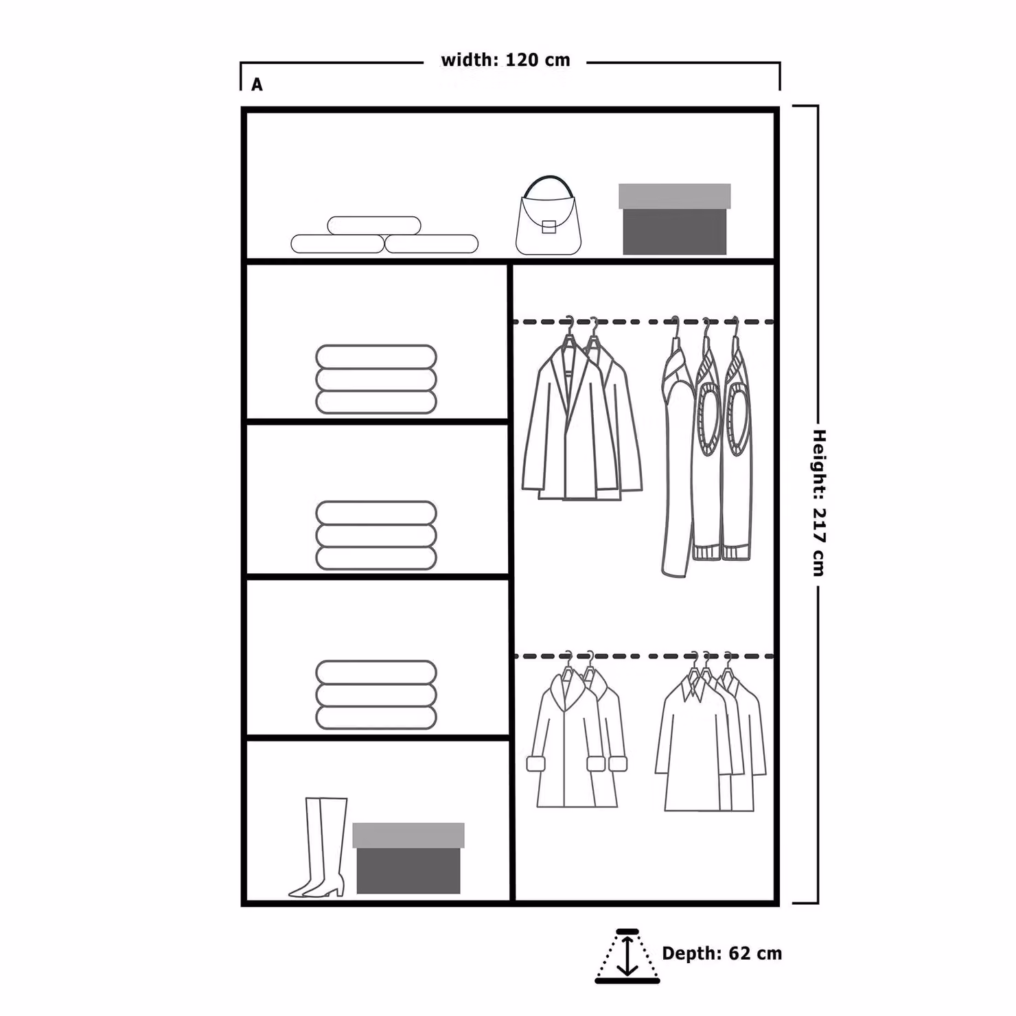 Merikan Sliding Double Mirror Door Wardrobe in Black, W/D/H: 120 x 0 x 217 cm – 2