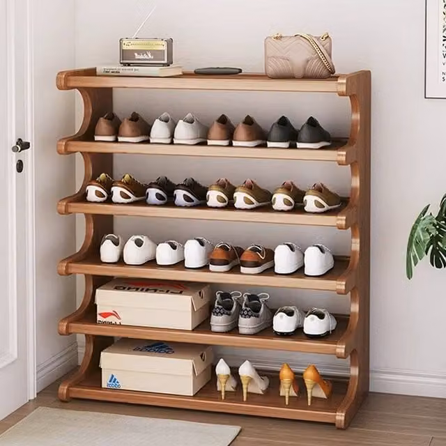 FORGEVIO 6 Tier Wooden Shoe Rack Storage Shelf Organiser in Brown