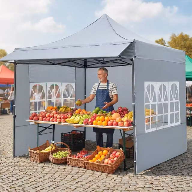 Costway Grey Pop Up Canopy Tent with Wheeled Bag and 4 Sandbags