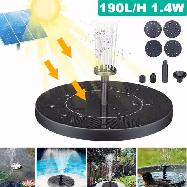 SPETLEK 1.4W Solar Fountain Pump in Black for Garden Ponds, Pools, and Aquariums