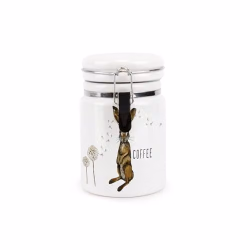 Purely Home Floral Ceramic Coffee Storage Canister with Clip Lid, White and Brown, 0.4 l, H: 13.5 cm, W: 8.5 cm