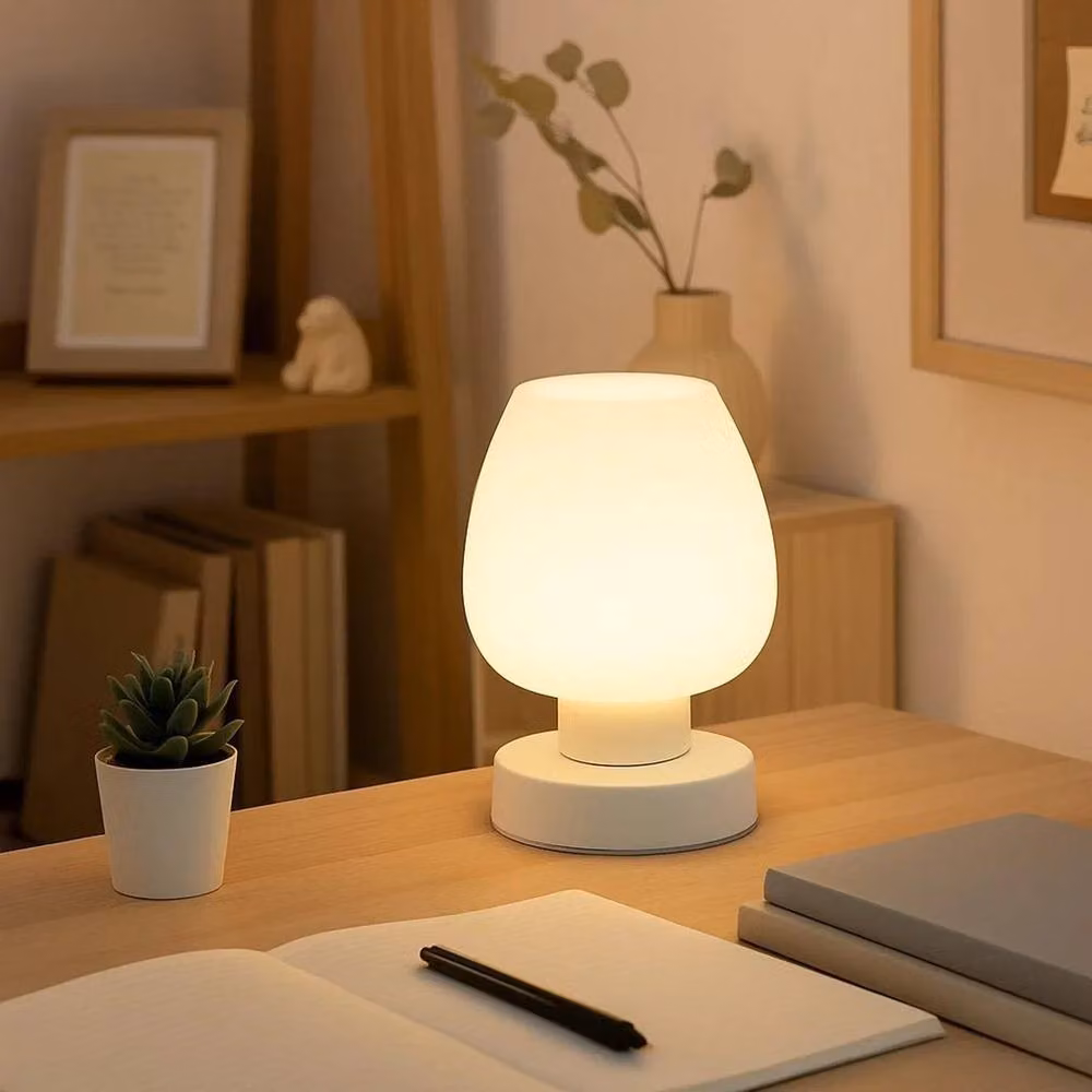 EONLION Modern Touch Table Lamp with White Glass Globe Shade and 3-Level Dimmable Warm White LED – 4