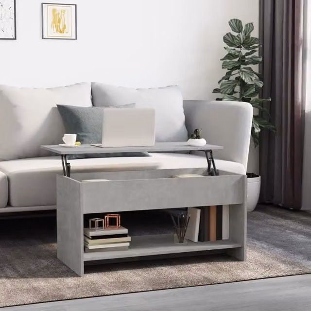 Berkfield Home 809651 Modern Rectangular Coffee Table in Grey with Lift Mechanism, W: 102 cm, D: 50 cm, H: 52.5 cm – 1