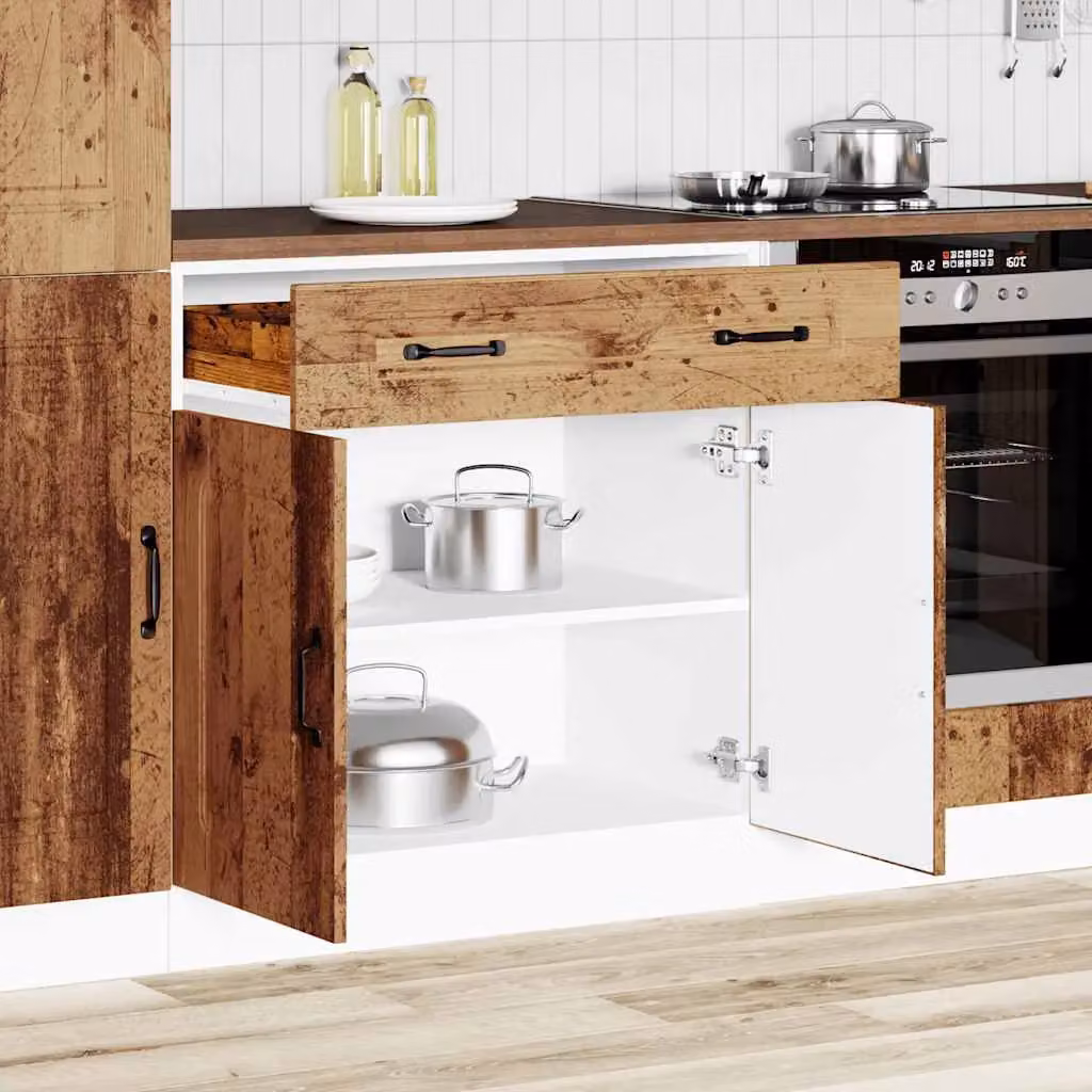 Berkfield Home Kalmar Kitchen Base Cabinet in Brown Old Wood Finish – 2